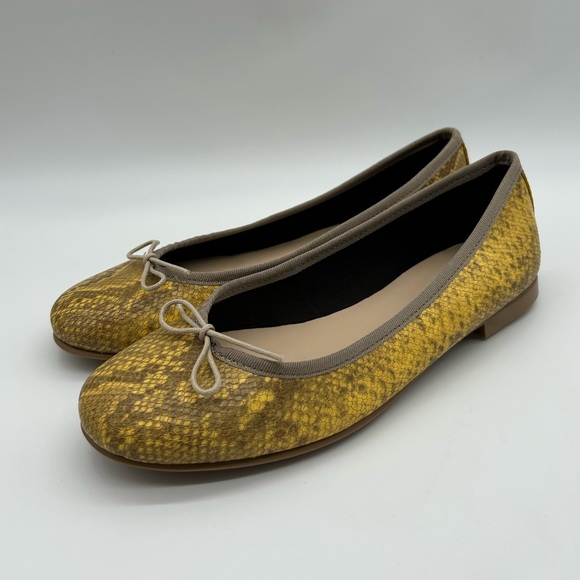 Helene Rouge Made in Spain Snake Embossed Leather Ballet Flats Yellow EU 38 NWT - Picture 5 of 10